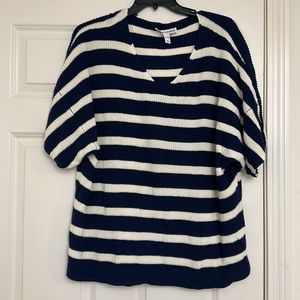Girl With Curves Elbow Sleeve Cotton Navy Striped V-Neck Sweater Plus 1X NWOT